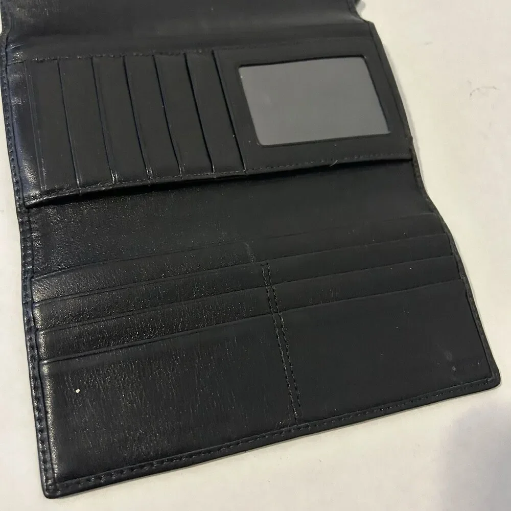 Coach Black Signature C Canvas Wallet w/ Snap Closure & Leather Trim Classic